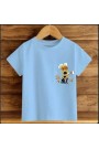Çocuk Mavi Pamuklu Baskili T-shirt